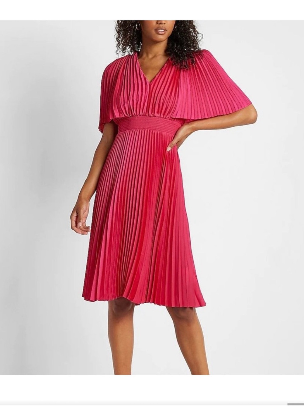 Express Pink Pleated V-Neck Midi Dress size XL
